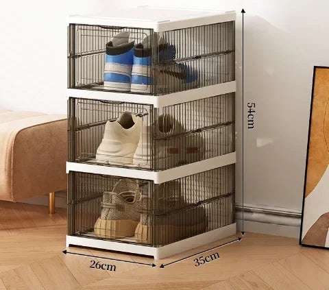 Dustproof 6 Layers Foldable Shoes Box Stackable Transparent Thickened Plastic Bins Sneaker Shoe Organizer Cabinet Organizers