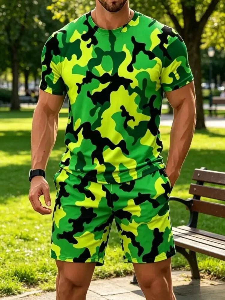 Summer Camouflage Pattern 3D Print Tracksuits Men Women Casual Short Sleeve T-Shirt Shorts Sets 2pcs Sports Suits Men's Clothing