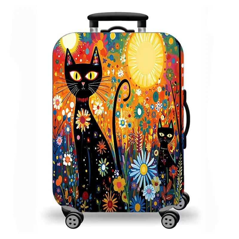 Luggage Cover, Cute Fluffy Kitten Cat Floral Duck Print Stretch Suitcase Protector, Washable Anti-Scratch Travel Baggage Cover