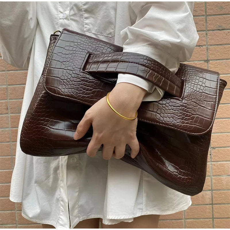 Fashion New Storage Bag Document Bagluxury Crocodile Pattern Women's Briefcase,large Capacity Solid,ladies Simple Clutch Bag
