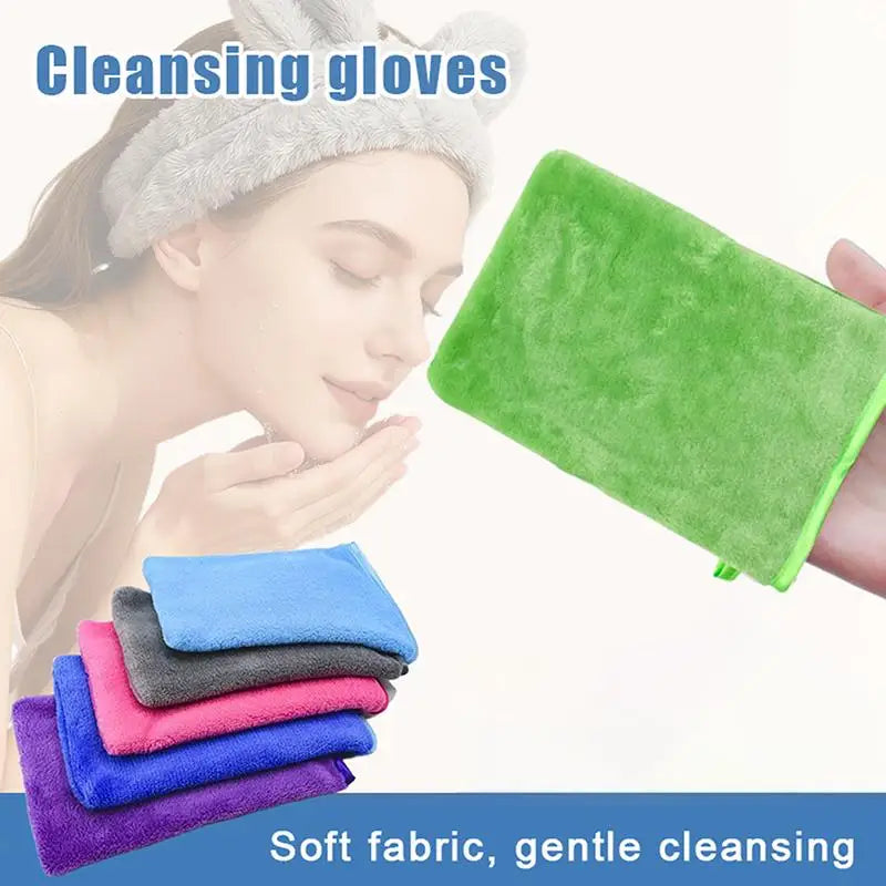 Reusable Makeup Remover Gloves Soft Microfiber for Deep Cleansing Gentle on Skin & Easy to Wash Colorful Quick-Dry