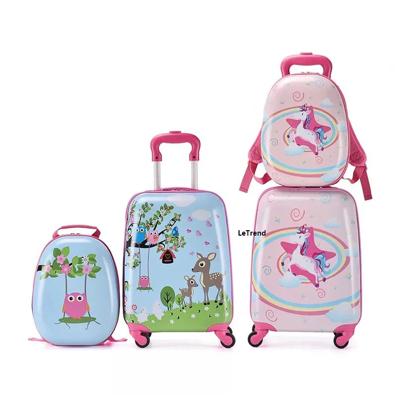 Cartoon trolley suitcase with backpack set children's cute 13 inch bag boys girls 18 inch carry on rolling luggage travel valise
