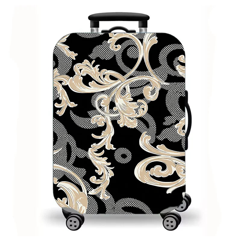 Luggage cover, abstract texture plaid butterfly flower print elastic protective cover, washable suitcase dust cover