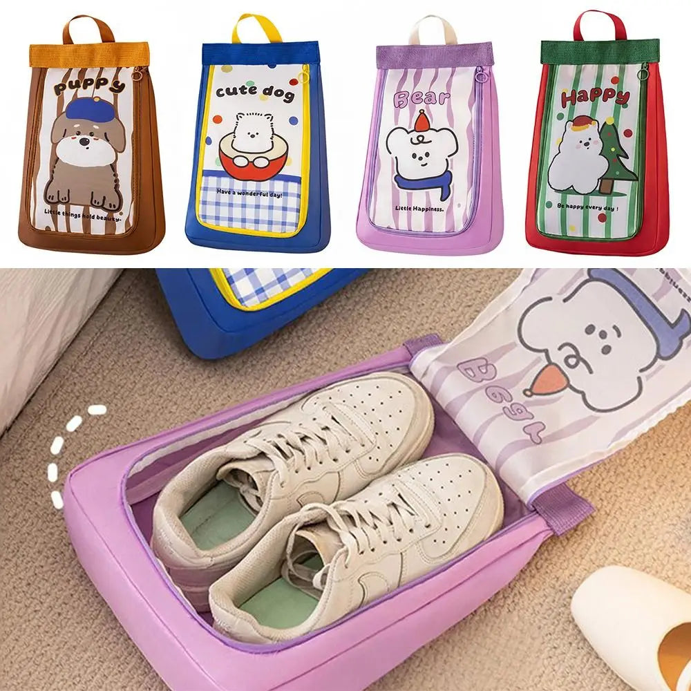 Convenient Double Layer Shoe Bag Cartoon Animal Separate Shoe Storage Bag Handheld Waterproof Travel Shoe Bag Shoe Protection
