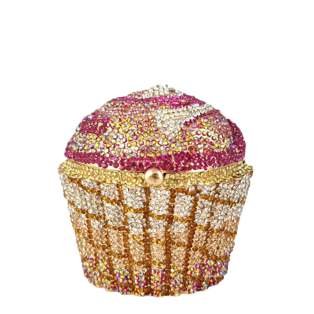 Boutique De FGG Women Mini Cupcake Rhinestone Clutch Purse Crystal Clutch Evening Bag Wedding Purse and Handbag Bridal Party Bag