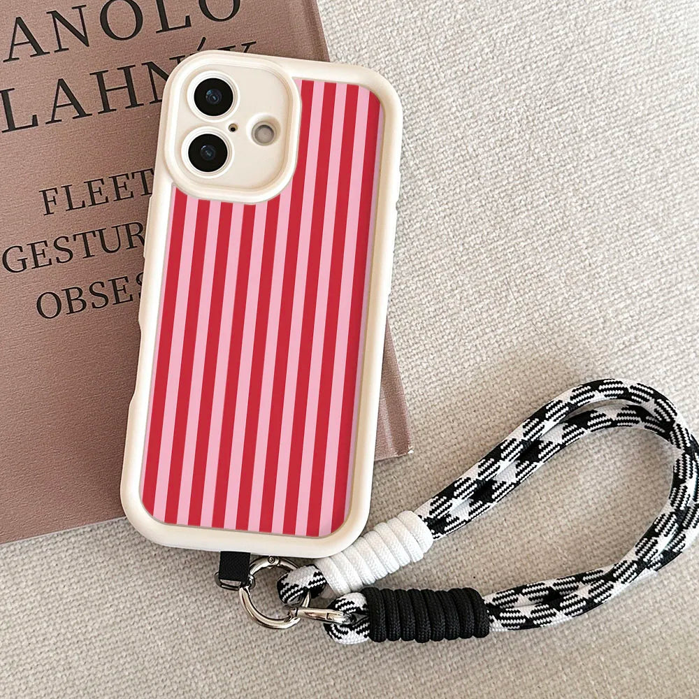 Lanyard Phone Case For Redmi Note 15 14 13 12 11 10 9 8 7 Pro Plus 14s 13C 12C 14C 9T 10C Stripe Pattern Wrist Chain Strap Cover