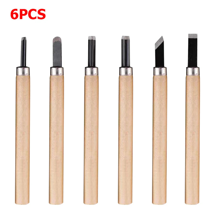 6-12pcs High Manganese Steel Engraving Knife with Wooden Handle Professional Handmade Wood Carving Chisel Tools Kit