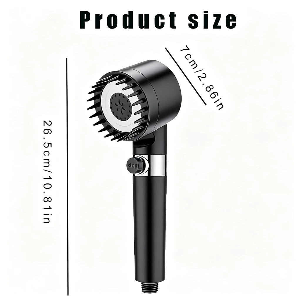 Black & Grey Wall-Mounted High-Pressure Shower Head with  Polished Finish Durable Plastic for Enhanced Water Pressure