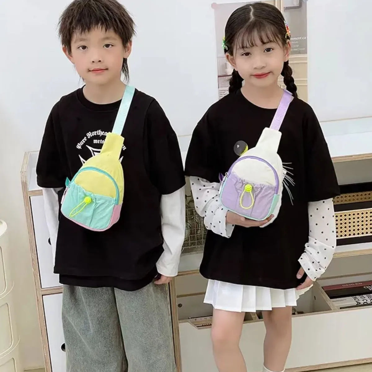 Children's Outdoor Storage Bag Cute Shoulder Crossbody Bag for Kindergarten Boys Girls Coin Purse Fashion Nylon Small Chest Bag