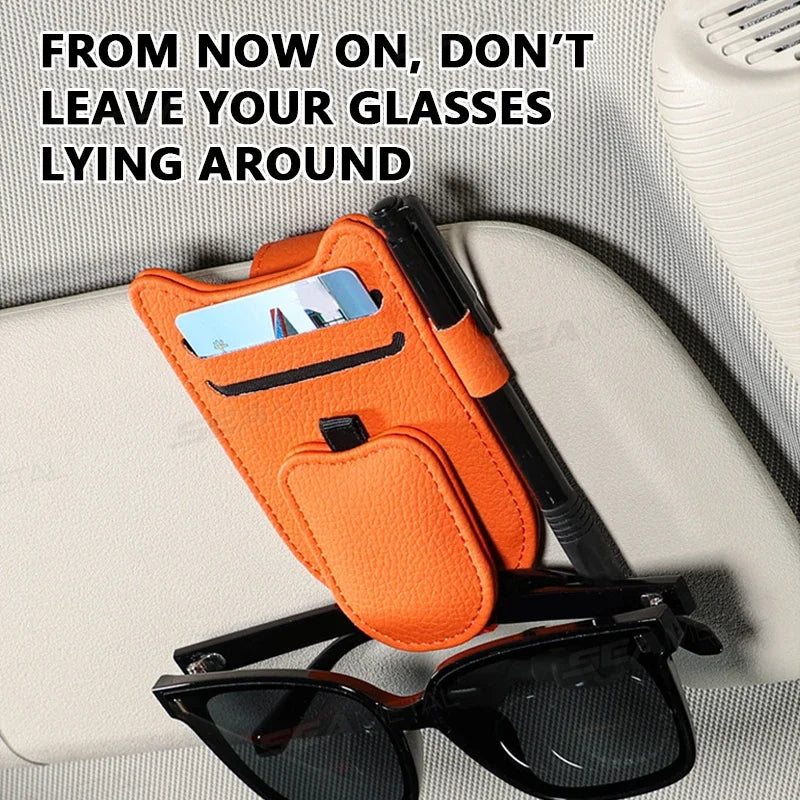 Car Sun Visor Glasses Holder Magnetic Sunglasses Clip Card Holder Storage Bag Scratch-Free Universal Eyeglasses Clip