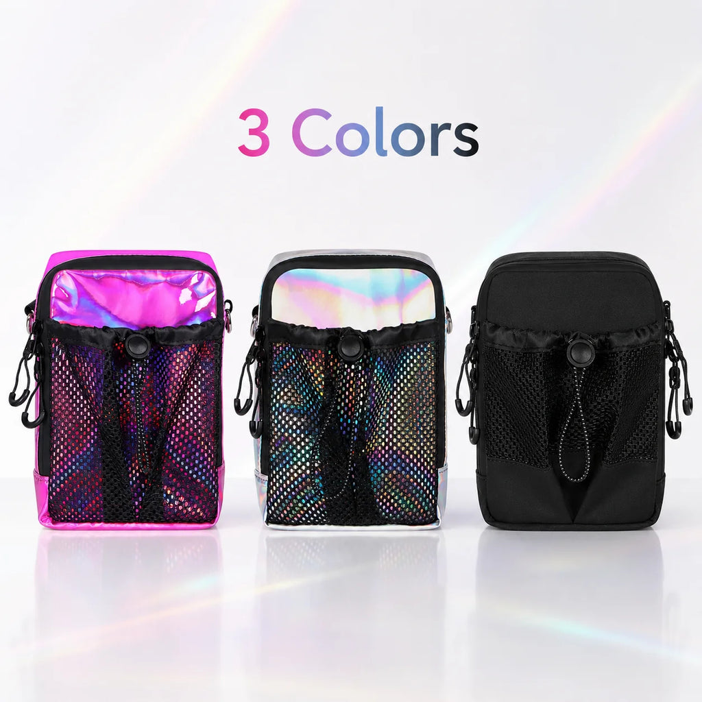 Holographic Crossbody Phone Bag Waterproof Small Shoulder Bag with Front Mesh Pocket Casual Travel Mini Messenger Pouch for Wome