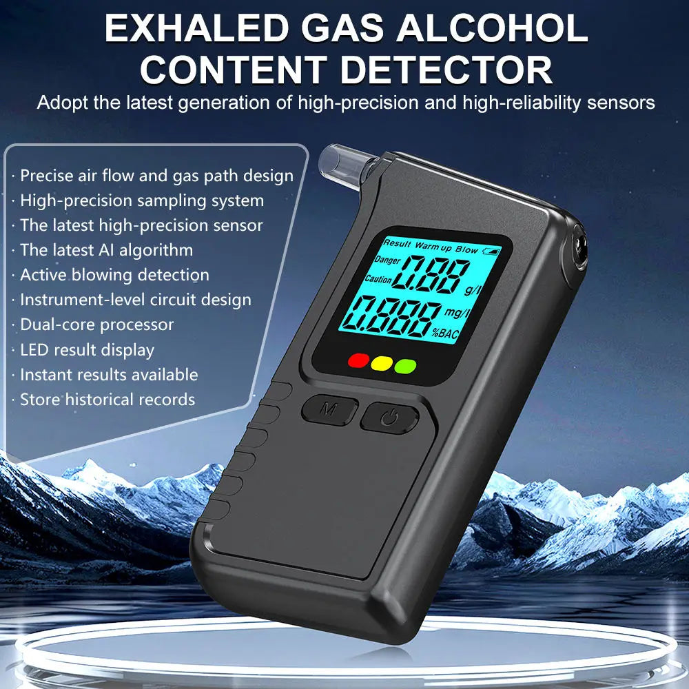 LCD Display Breathalyzer with 5 Mouth Pieces Portable Breathalyzer Breath Alcohol Tester for Drunk Driving Test Use