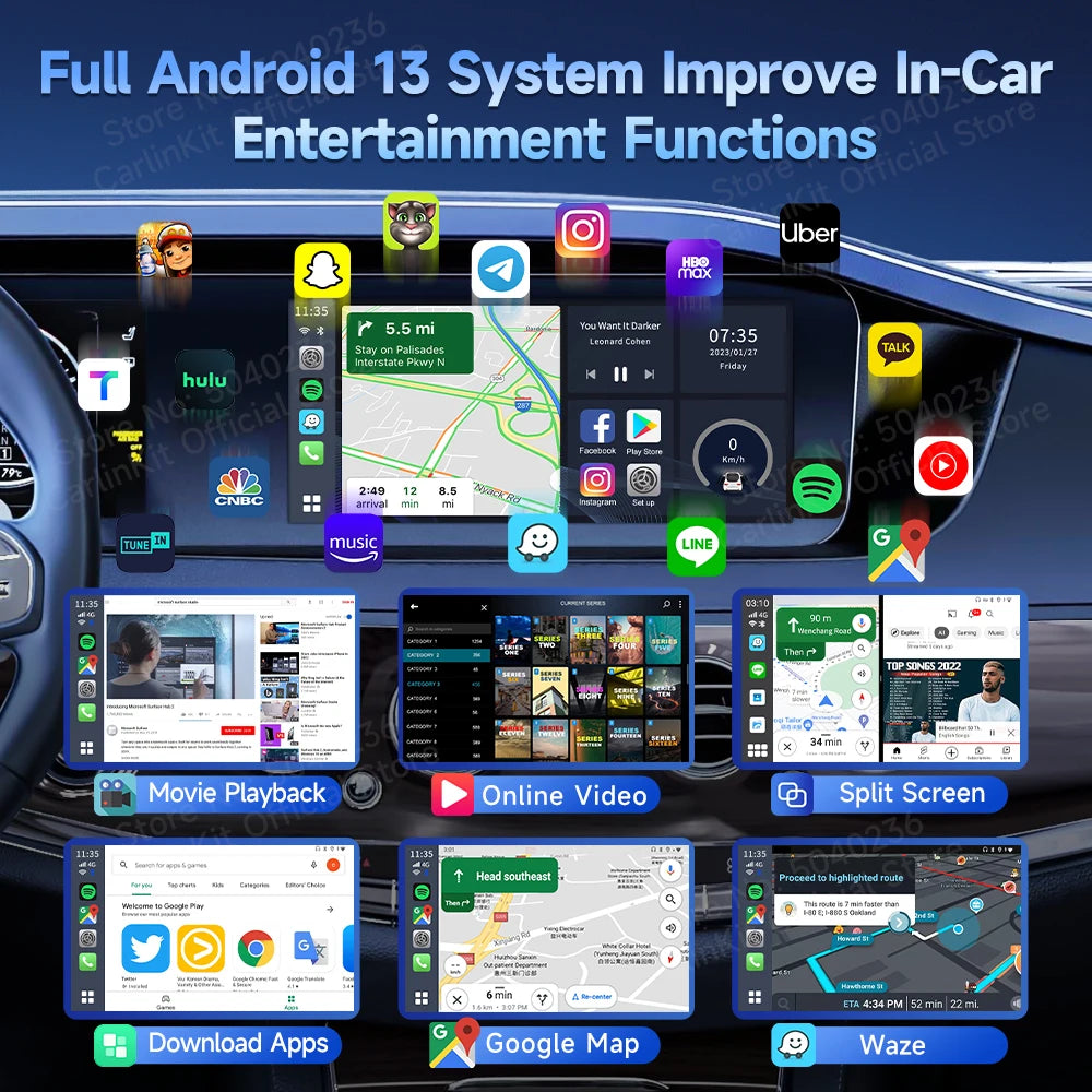 2026 CarlinKit CarPlay AI Box Android 13.0 SM6225 8-Cores Android Auto Wireless CarPlay Adapter 2.4+5GGPS 64G 128G FOTA Upgrade
