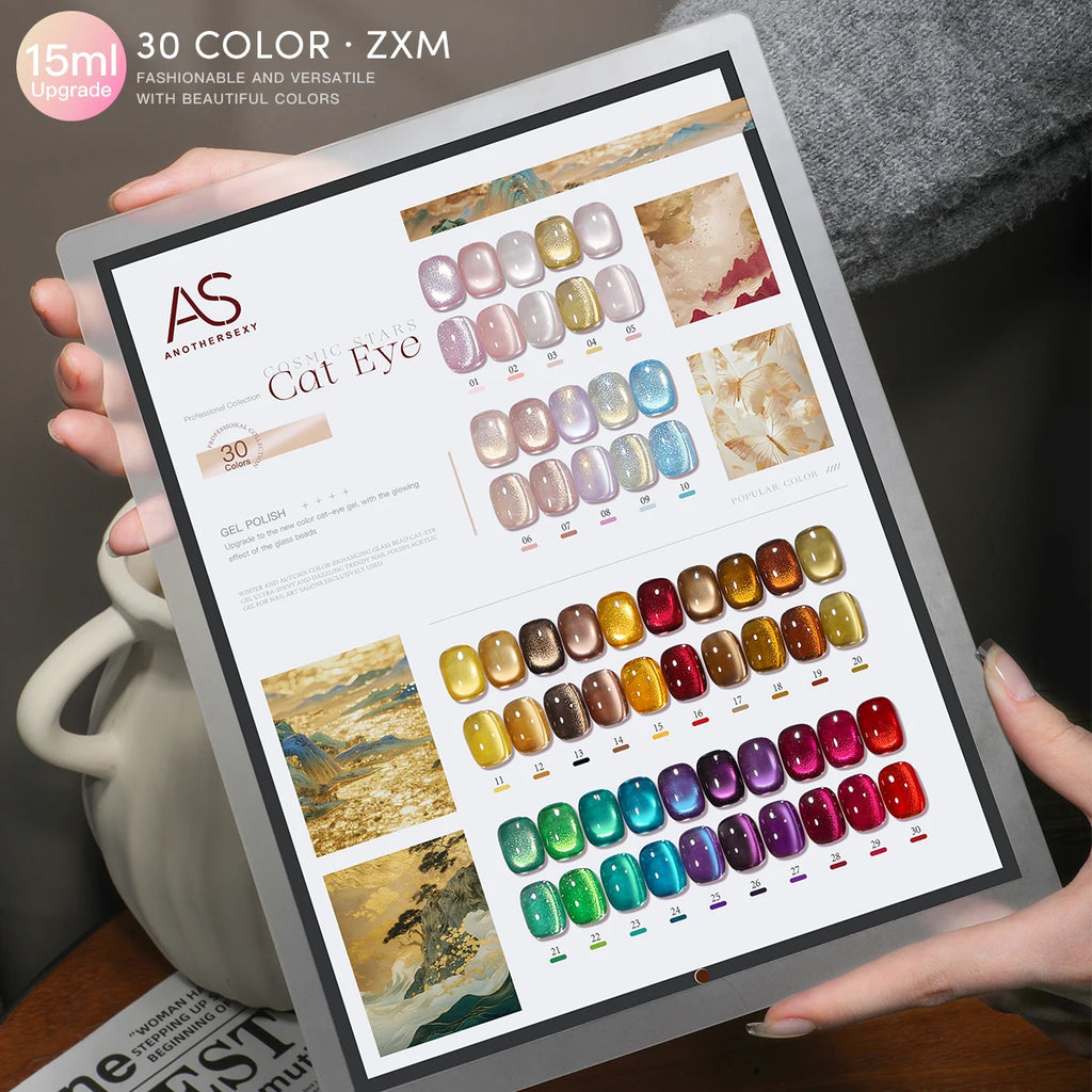 AS 30 Color Star River Cat Eye Gel Nails Polish 1pcs 15ml Magnetic Gel Glass Beads Semi Permanent Soak Off UV Nail Varnish Gel