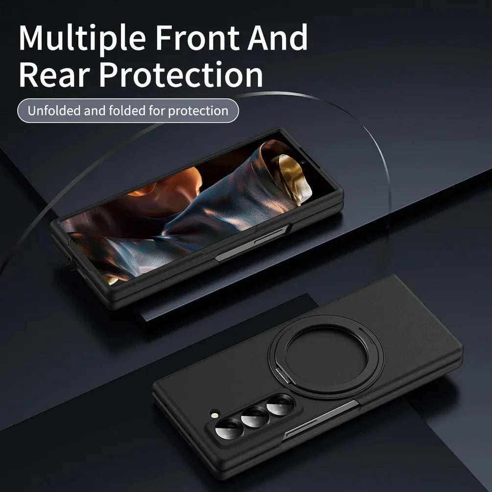 Luxury Rotatable Magnetic Ring Protective Case for Samsung Z Fold 8 Ultra Fold 7 6 5 Cover Built-in Glass Screen Protector Funda