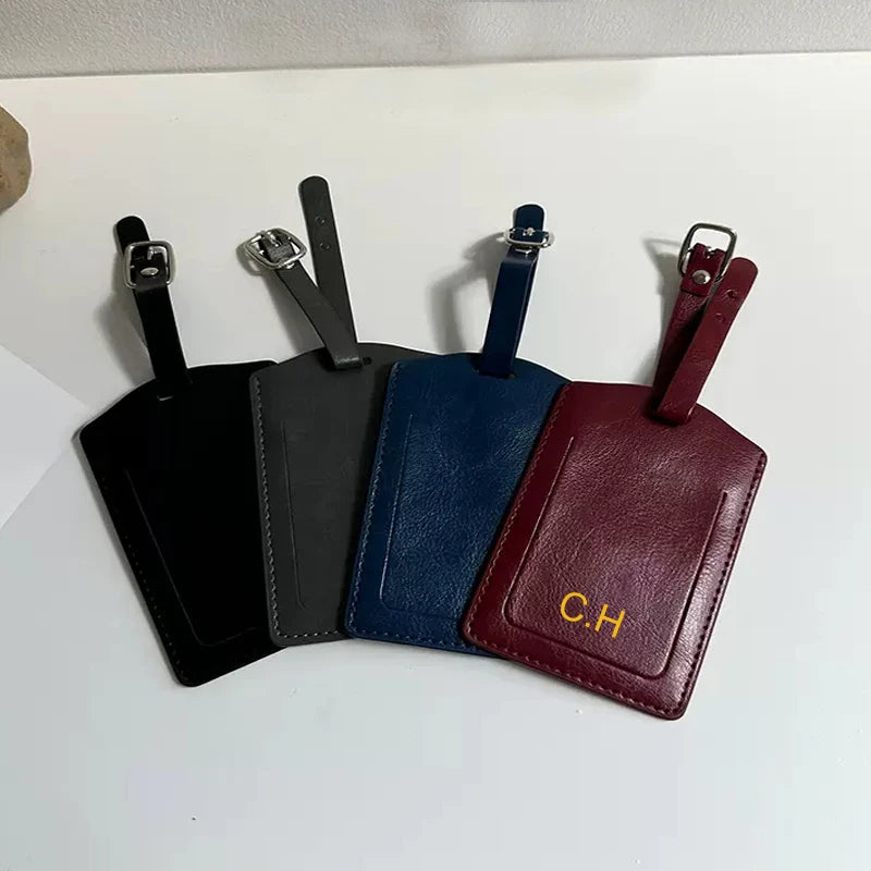 Customized Initials Baggage Tag Travel Business Luggage Tag Thickened Pu Leather Boarding Pass Flap Suitcase Tag Wedding Gift
