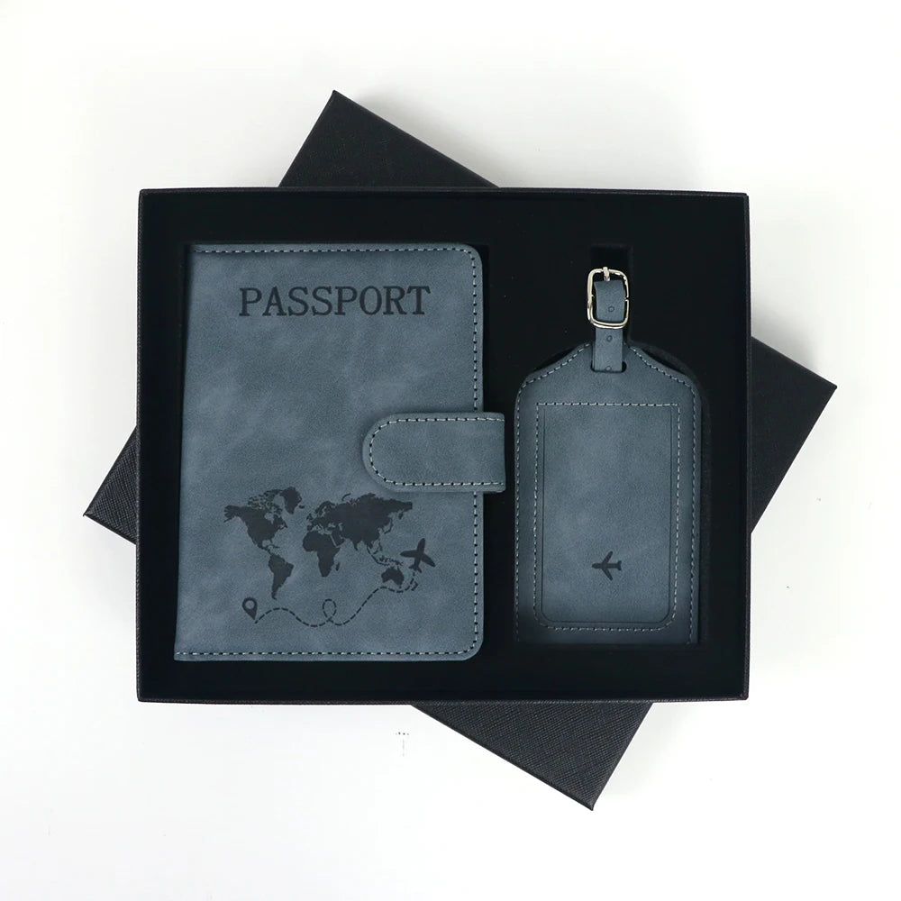 Customized Name Anti-Magnetic Passport Book Luggage Tag Set, PU Leather Passport Holder with Magnetic Fasteners, Passport Bag