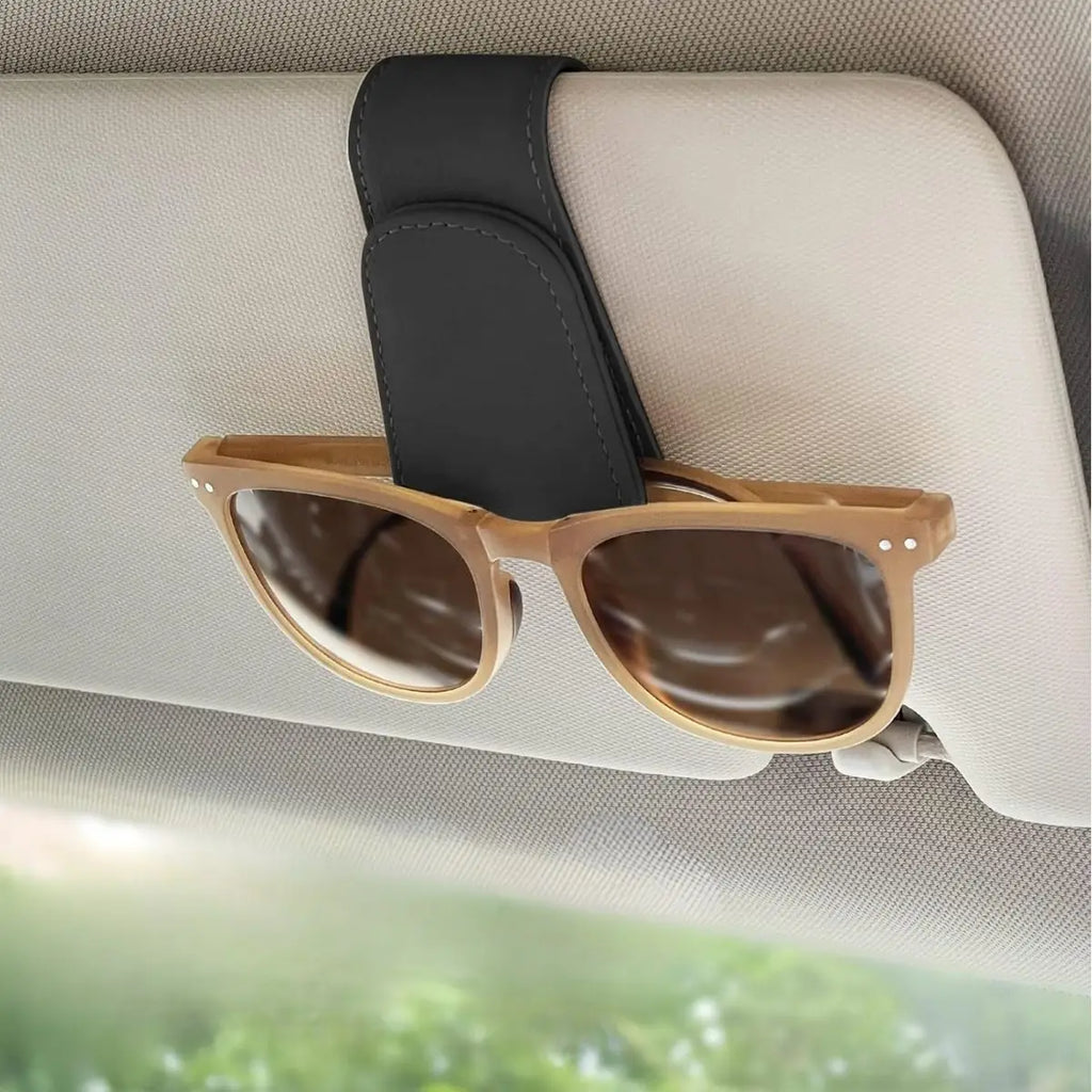 Magnetic Leather Sunglass Holder Eyeglass Hanger Clip for Car Sun Visor Suitable for Different Size Eyeglasses