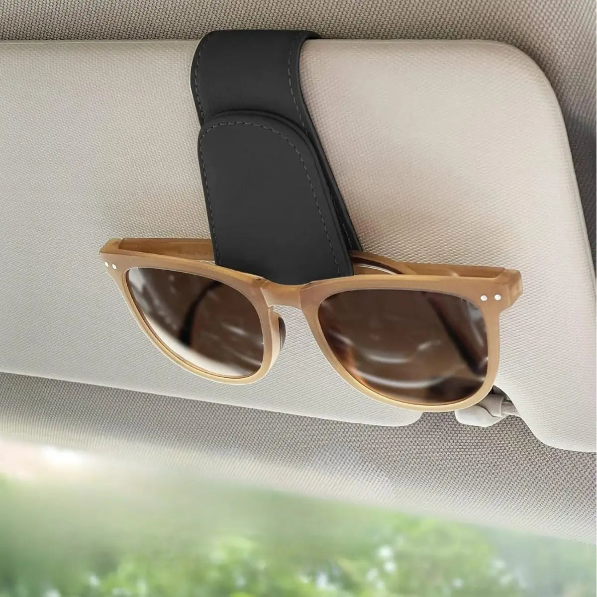 Magnetic Leather Sunglass Holder Eyeglass Hanger Clip for Car Sun Visor Suitable for Different Size Eyeglasses