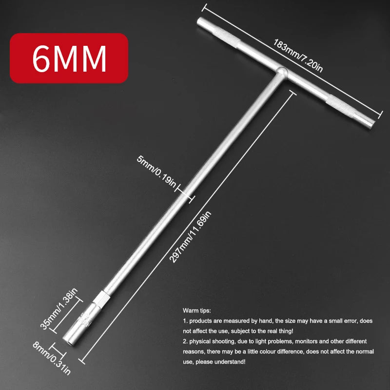 6-19 mm T-Style Socket Wrench Hexagon Nut Key Extended Hex Screwdrivers Automotive Tires Machinery Workshop Repair Hand Tools