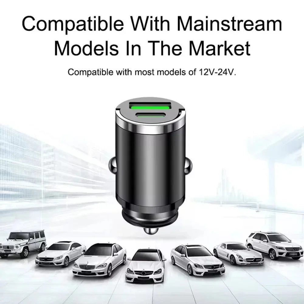 100W Mini Car Charger Fast QC3.0 PD30W USB Type C 2 Port For iPhone 16 17 Pro MAX Samsung Fast Charging Car Charger Adapter
