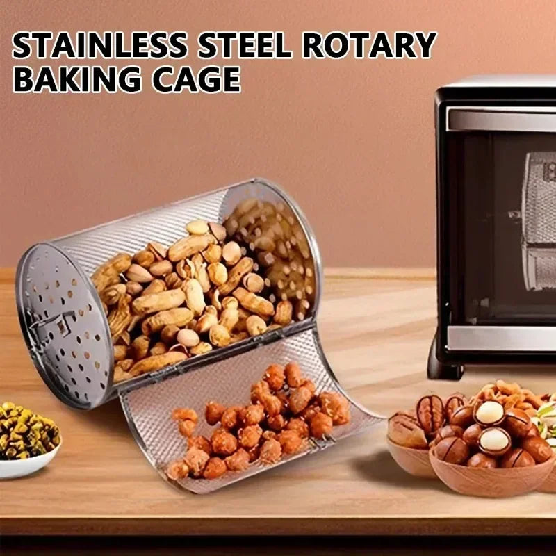 Food Stainless Steel Rotary Baking Cage Rotisserie Basket Oven Round Rack Basket Non-Stick Washable Grill Roaster Kitchen Tools