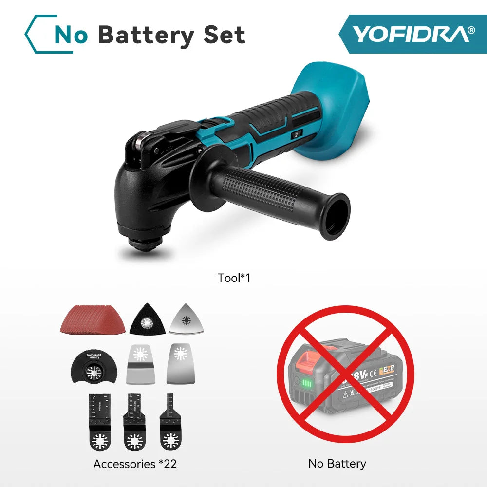 YOFIDRA 600W Oscillating Multi Function Tool 20000PM Electric Saw Trimmer Cutting Woodworking Power Tool for 21V 18V Battery