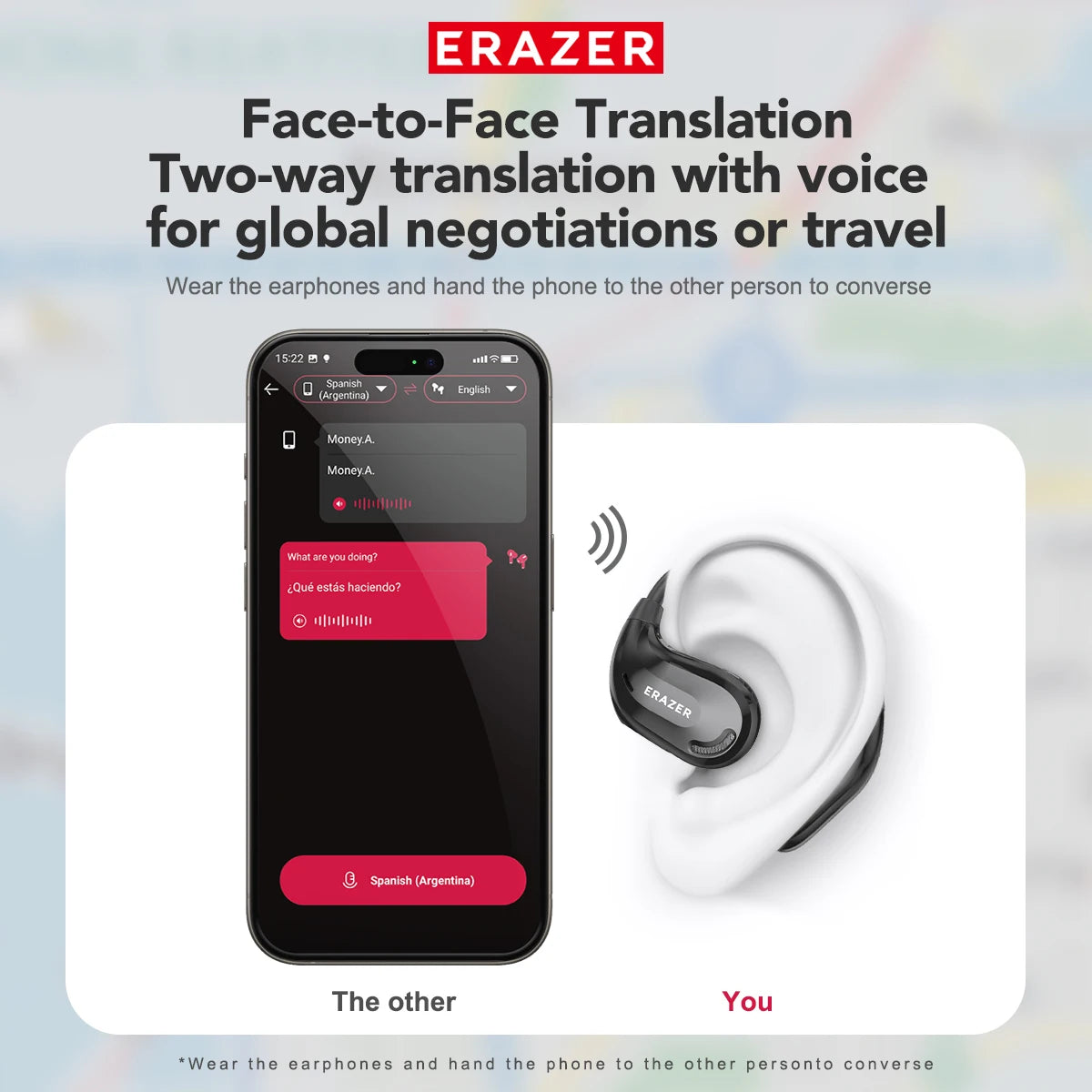 ERAZER XT66PRO Wireless Bluetooth Earphones AI Translator Earbuds With Mic HD Call Low Latency Headphones Sports Game Headsets