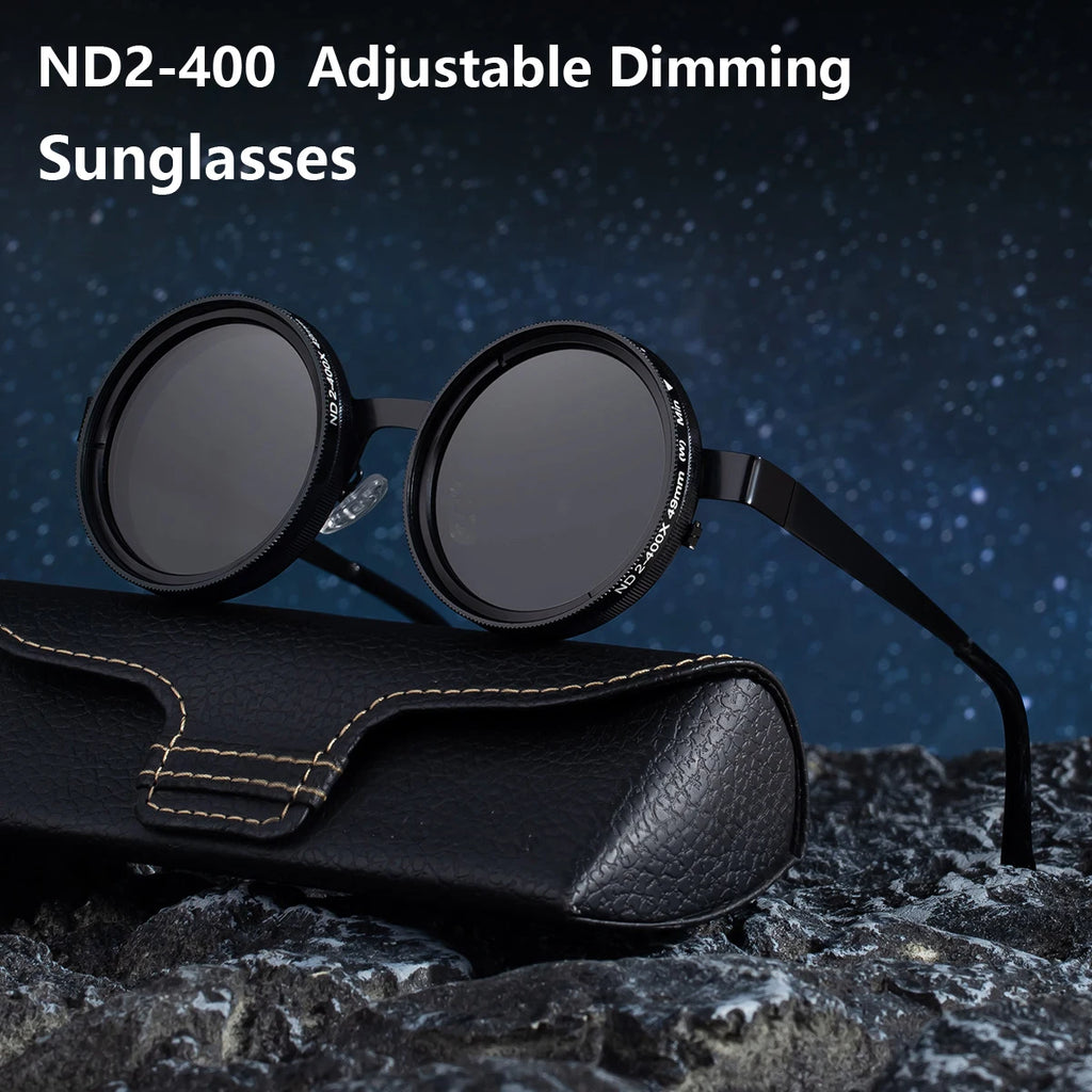 Hiking ND2-400 9 Level Adjustable Dimming Polarized Glasses Men Women Punk Round Sun Glasses Driving Eyeglasses ND Filter