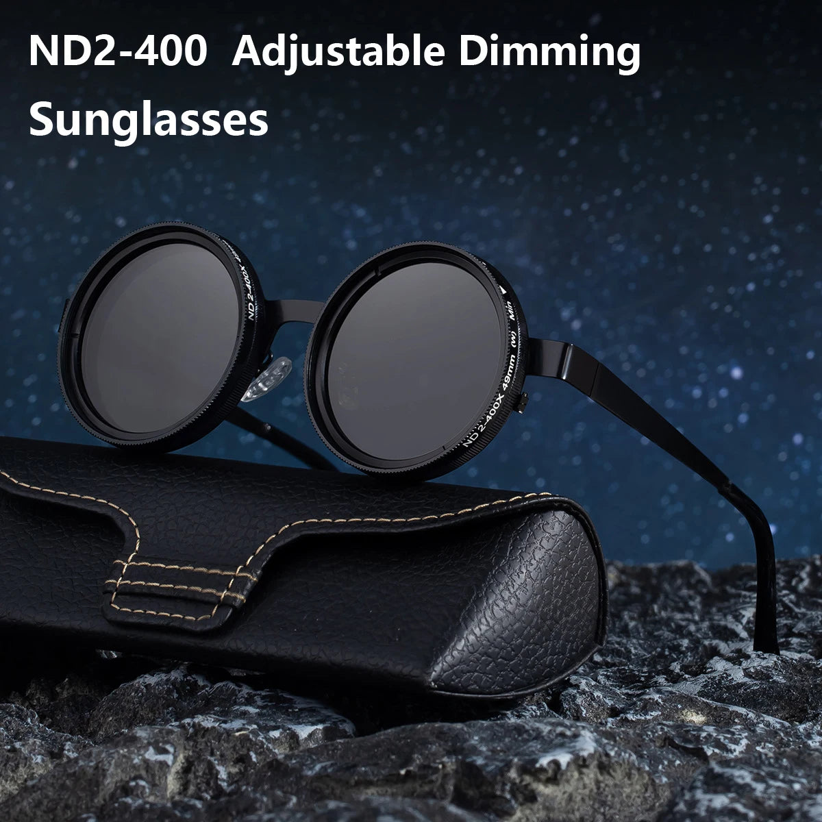 Hiking ND2-400 9 Level Adjustable Dimming Polarized Glasses Men Women Punk Round Sun Glasses Driving Eyeglasses ND Filter