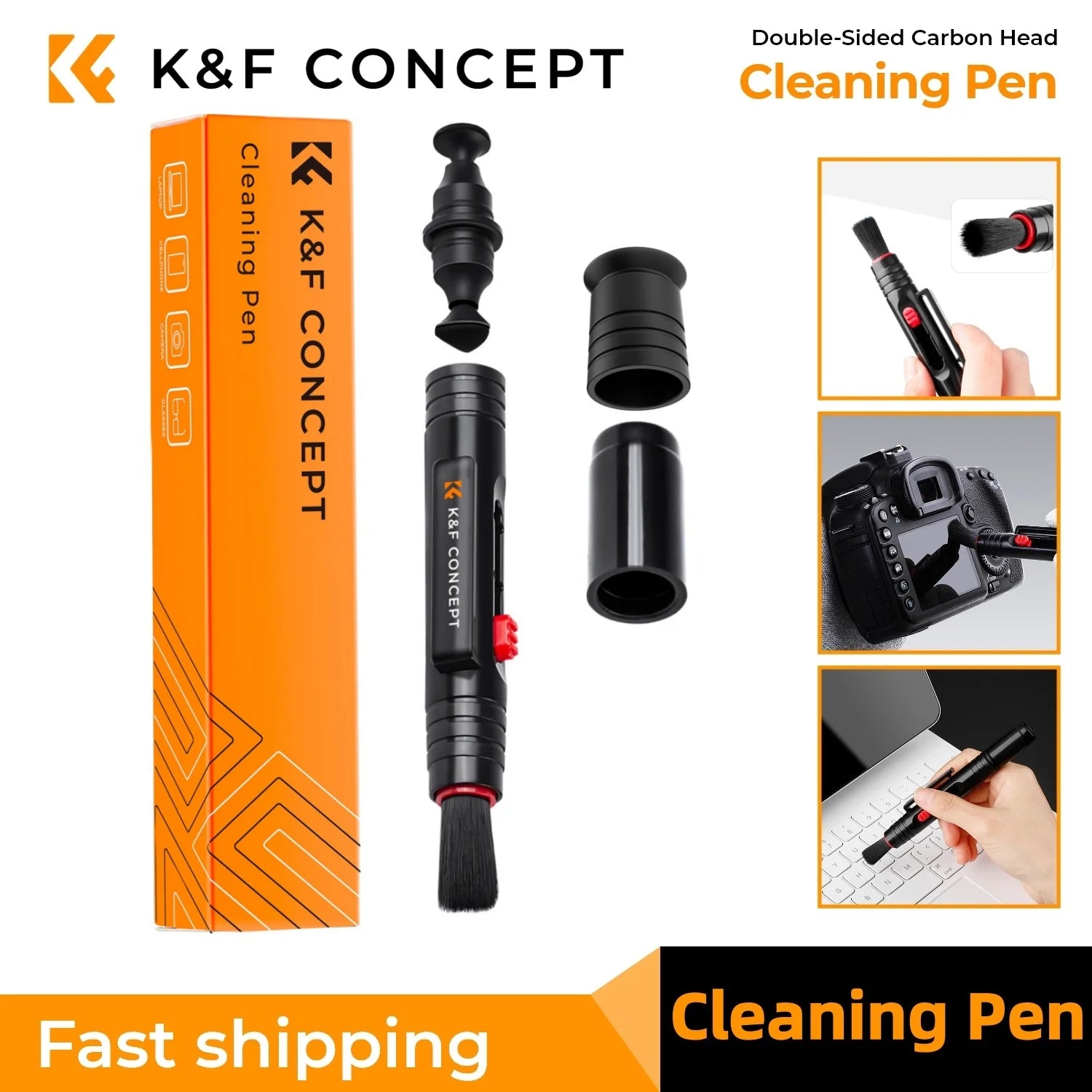 K&F CONCEPT Professional Lens Cleaning Pen with Soft Brush Carbon Head Bottom Sucker Lens Cleaning Pen for Canon Nikon Sony Fuji