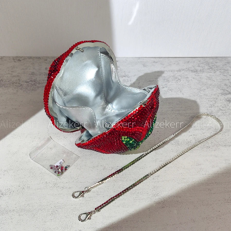 Alizekerr Rose Shaped Crystal Evening Bags Women Gorgeous Chic Rhinestone Flower Clutch Purses And Handbags Bridal Wedding Party
