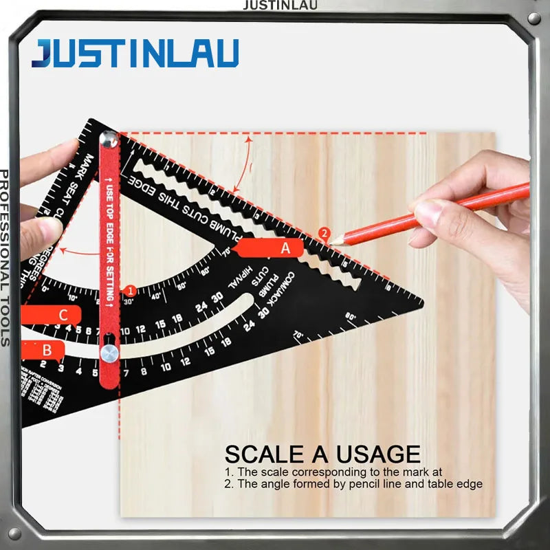 1PC 7-inch Adjustable Triangular Mountain Ruler Marking Ruler Aluminum Alloy Angle Ruler Woodworking Measurement Auxiliary Tool
