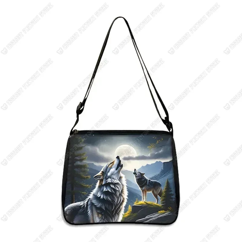Howling Wolf Under The Moonlight Handbags Baby Wolf Messenger Bag Cool Howling Wolf Shoulder Bag Crossbody Bag Phone Holder