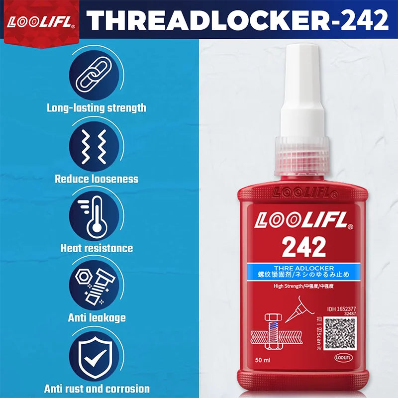 Thread Lock Blue Medium Strength, Blue Threadlocker Against Losening and Leakage, 242 Anaerobic Screw Adhesive Fastening Screws