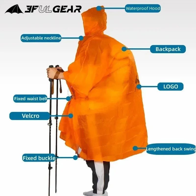 3F UL GEAR Zippered Sleeve Raincoat 15D/210T Nylon Waterproof PU5000MM Outdoor Ultralight Cycling Hiking Jackets Poncho Raincoat