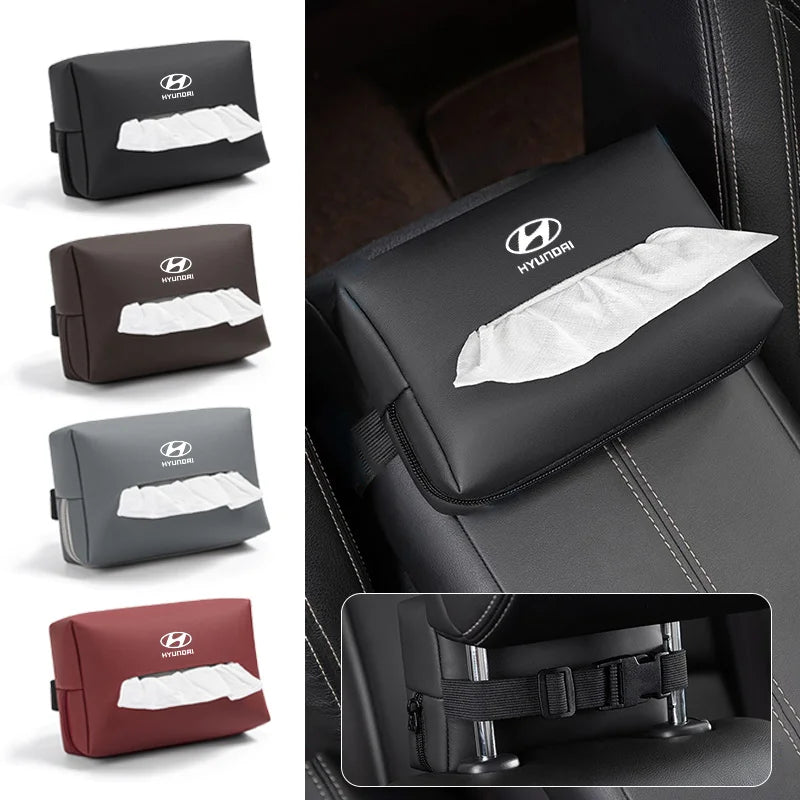 1PC Car Seat Backrest Leather Hanging Tissue Box For Hyundai Tucson IX35 I30 I20 Kona Coupe Veloster I40 Getz Auto Accessories