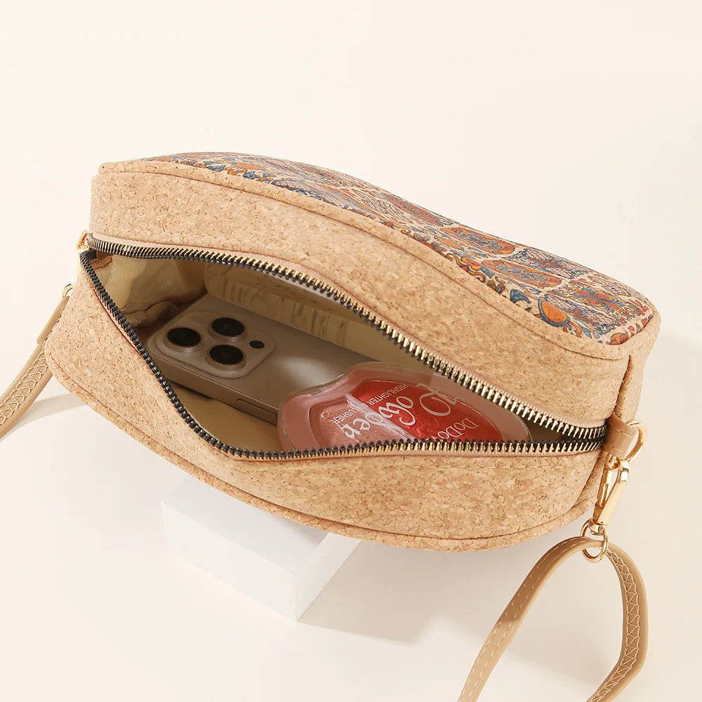 8pcs Crossbody Bags Women Retro Cork Leather National Printing Light Protable Cross Phone Bag