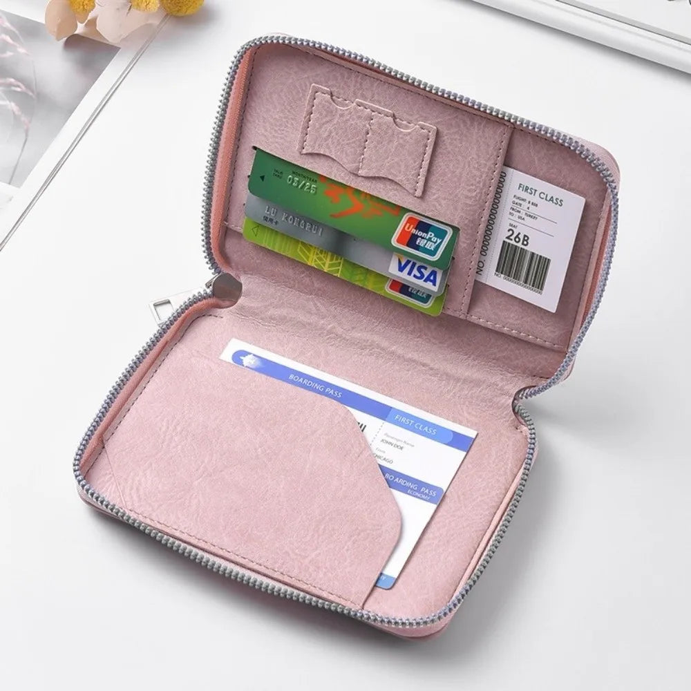 Fashionable Large Capacity ID Passport Case Zippered PU Leather Travel Passport Holder Credit Card Case Travel