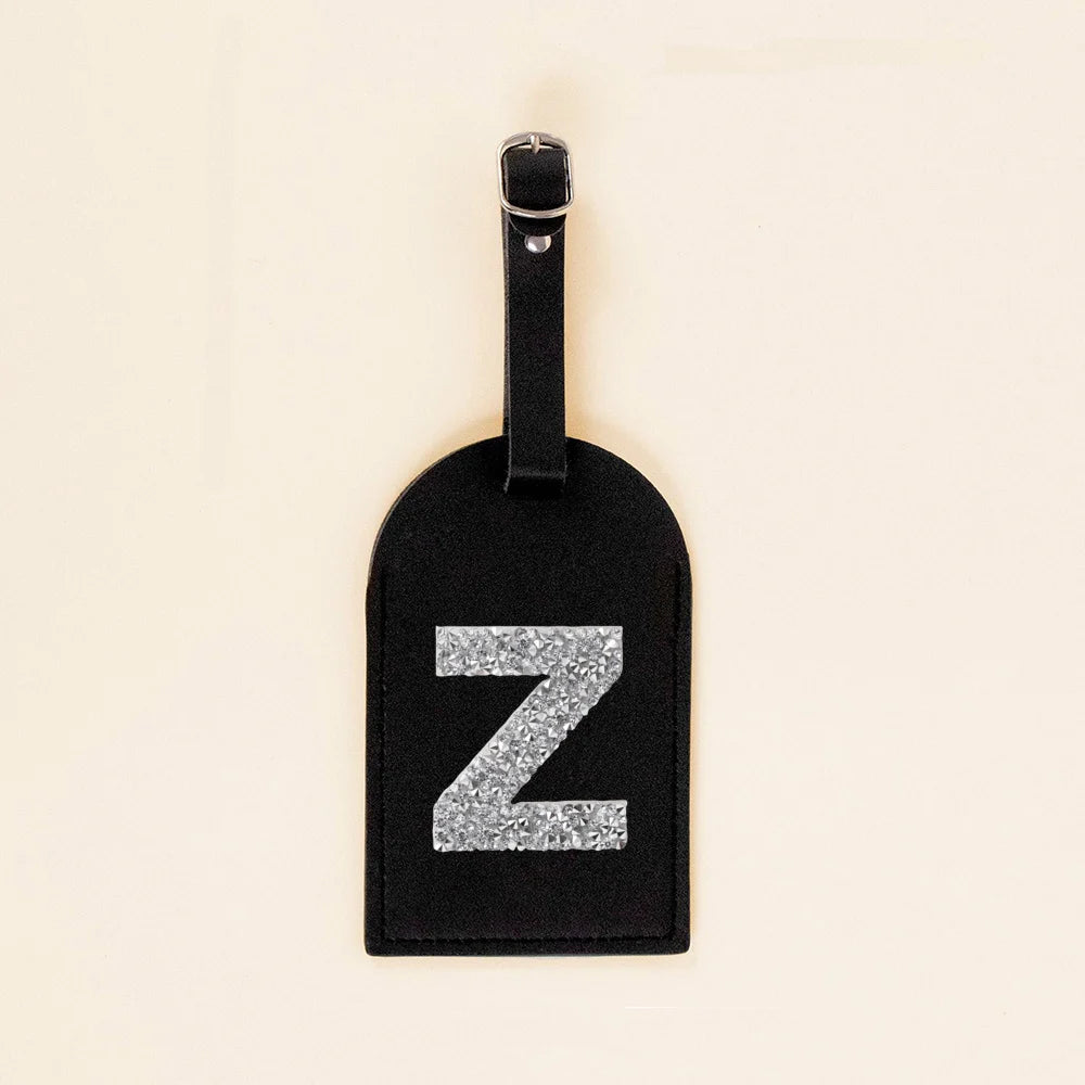 Initial Rhinestone A-Z Monogram PU Leather Luggage Tags for Suitcase Travel Accessorie Baggage Handbag Tags Bag Label Tag Gifts