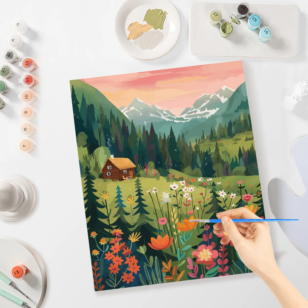 Village Diy Painting By Numbers For Adults Kits Landscape Picture With Numbers Starter Kit For Home Decors 40x50cm