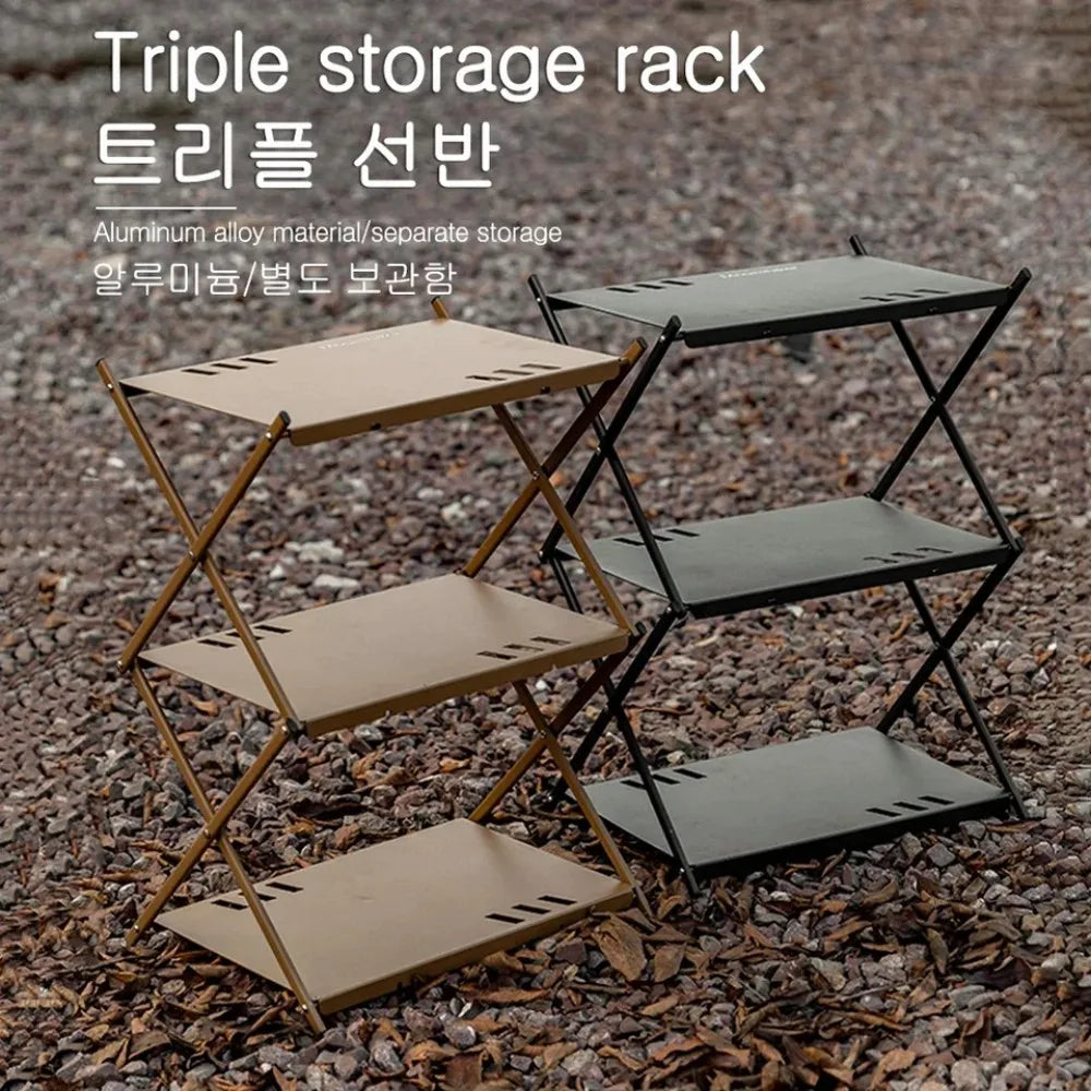 2027 Four-tier Rack Outdoor Storage Shelf Folding Shelf Portable Camping Picnic BBQ Storage Rack Garden Foldable Table