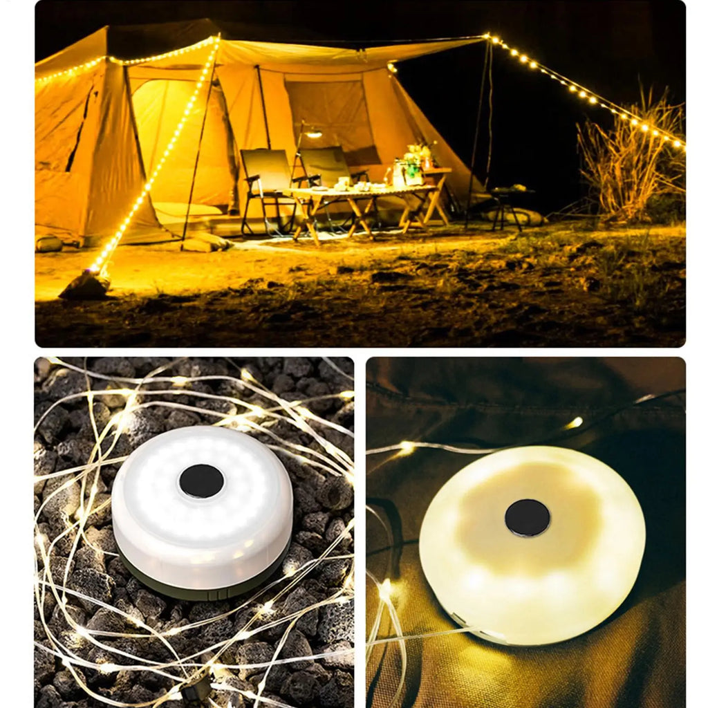 Retractable Camping String Lights 20m Type-C Rechargeable 2600mAh Portable Waterproof Tent Light for RV Garden Patio