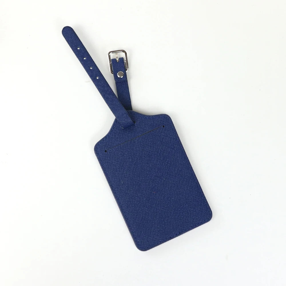 Customized name PU leather half-round luggage tag set with cross-patterned genuine leather travel case label pendant
