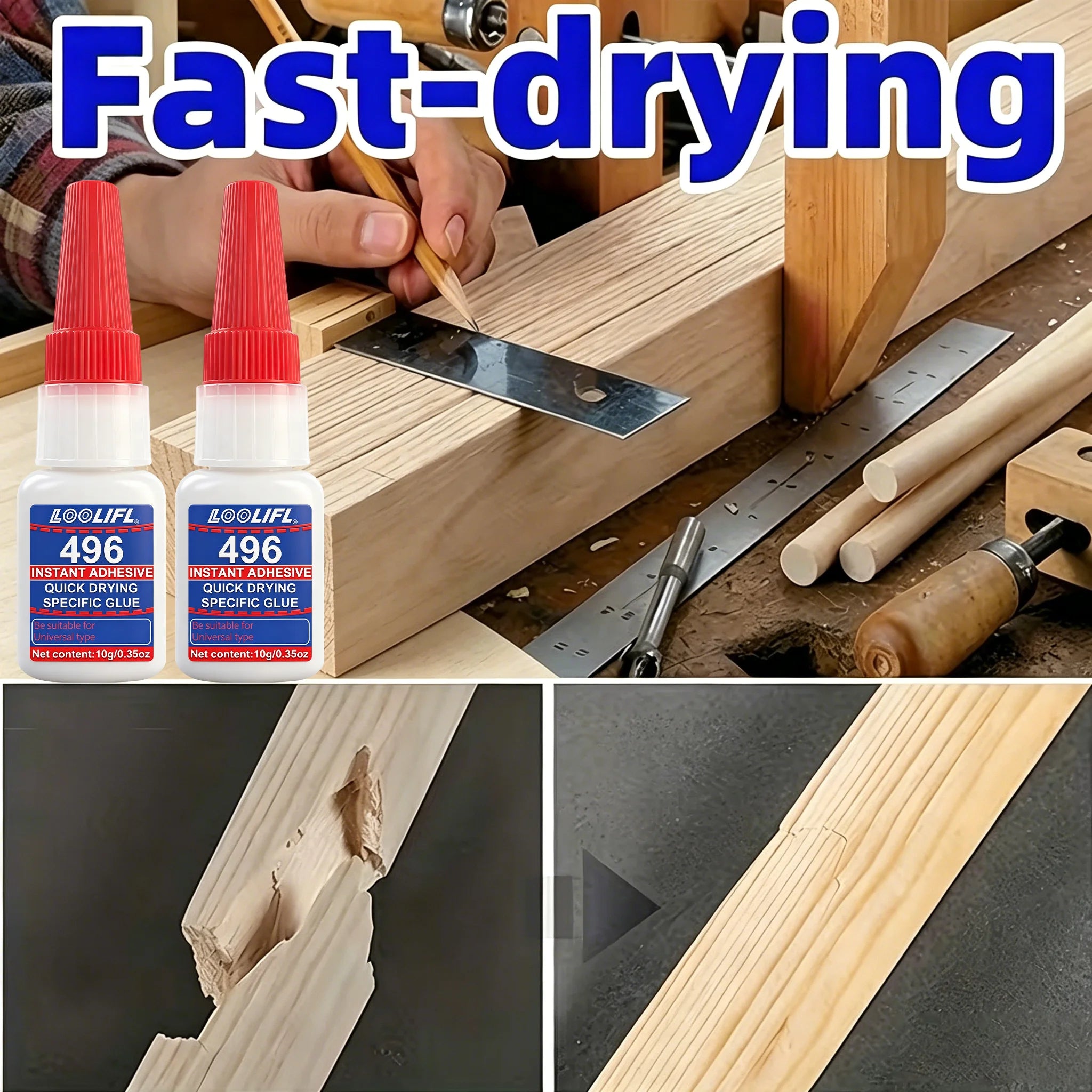 Loolifl Quick-Drying Glue, Dries in 3 Seconds Without Turning White, Strong Adhesive in Just One Step! Compatible with Metal, Plastic, and Wood, Resistant to High and Low Temperatures, Anti-Aging, Precise Application Without
