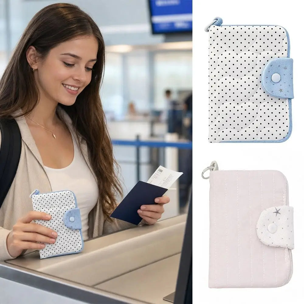 1pc Multi-functional Cloth Passport Holder Star Polka Dot Portable Coin Purse Card Wallet Women Girls