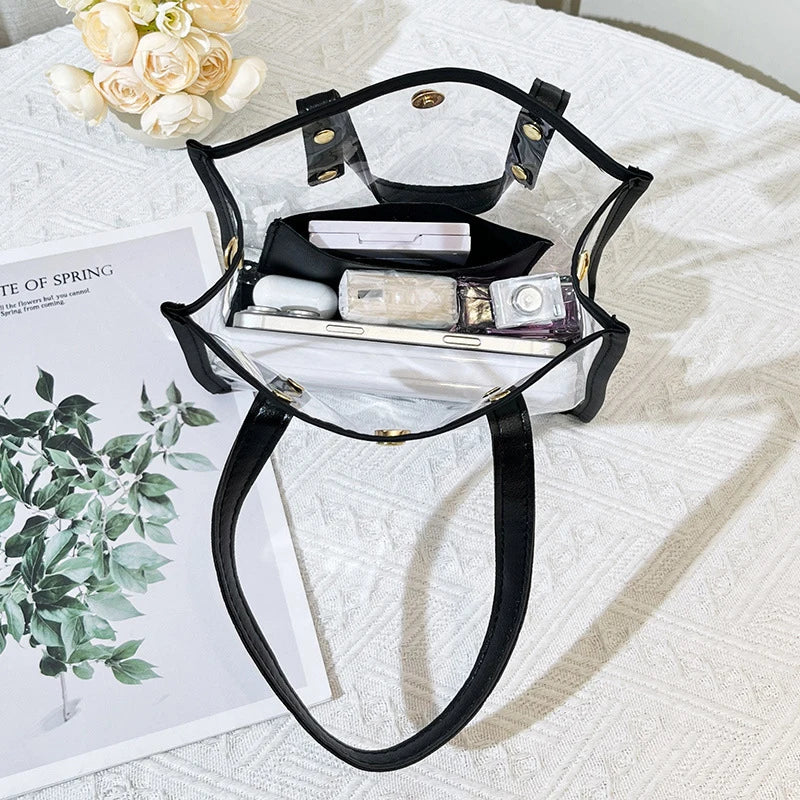 Women Mini Clear PVC Tote Bag Summer Transparent Jelly Handbag With Detachable Crossbody Strap