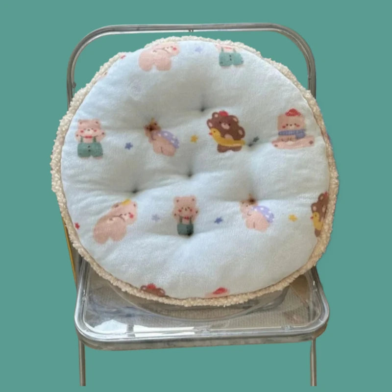Winter new round milk fleece cartoon seat cushion cute office chair cushion balcony futon bay window cushion