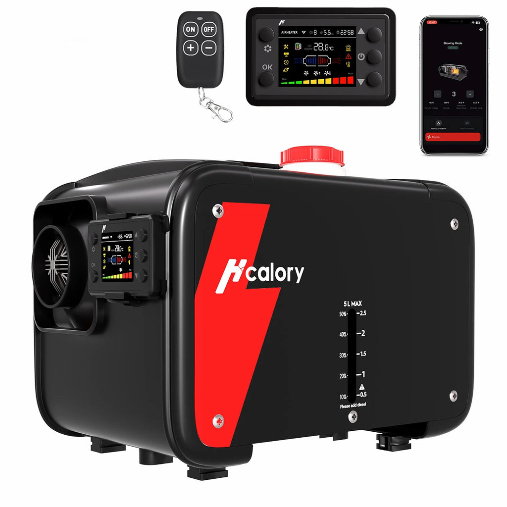 Hcalory Upgraded Portable All-in-one Diesel Heater 5-8KW 12V bluetooh Car Parking Heater with Remote Control and LCD Monitor