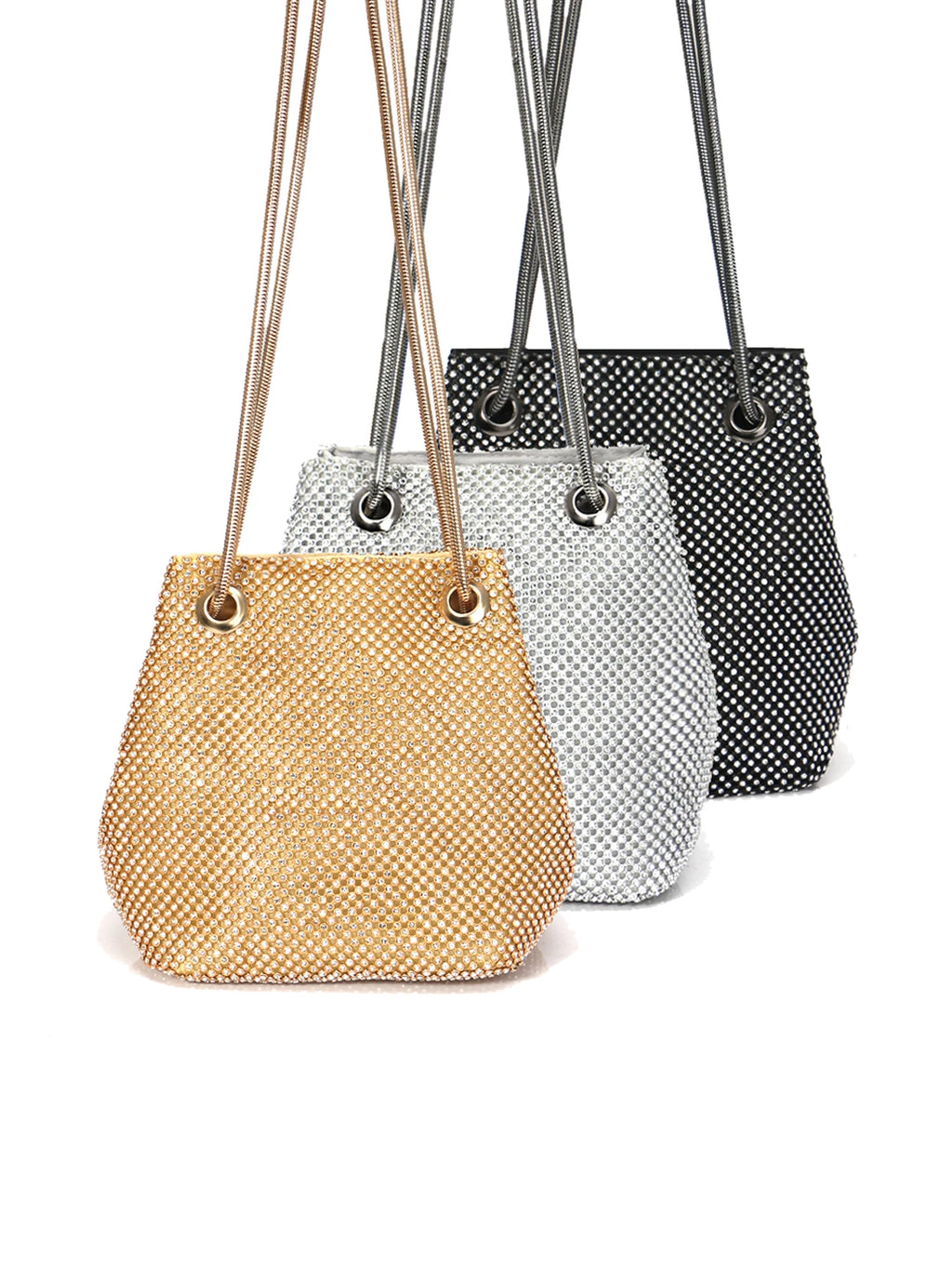 Bucket Women Fashion Evening Bags Diamonds Rainbow Soft Day Clutch Shoulder Snake Chain Rhinestones Party Handbags Wedding Purse
